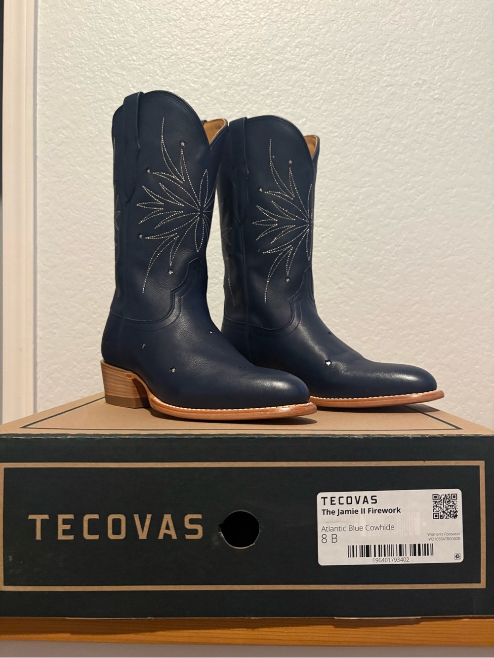 Tecovas The Jamie II Firework Western Leather Boots Blue US 8 B